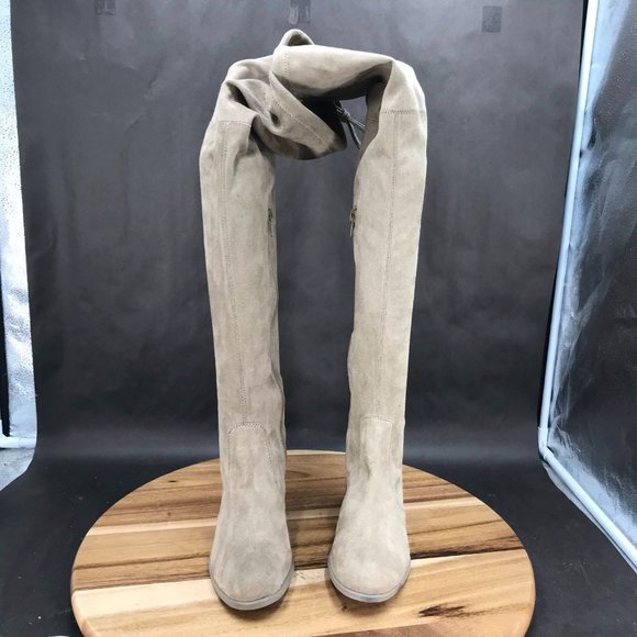 a.n.a Beige Over The Knee Lace Up Block Heel Faux Suede Boots Womens Size 6 M - Picture 2 of 6